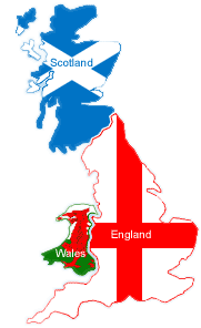 Scotland, England and Wales with flags