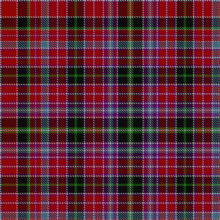 Aberdeen District Tartan. Alternating horizontal and vertical stripes of red, green and blue, with thin stripes of white throughout.